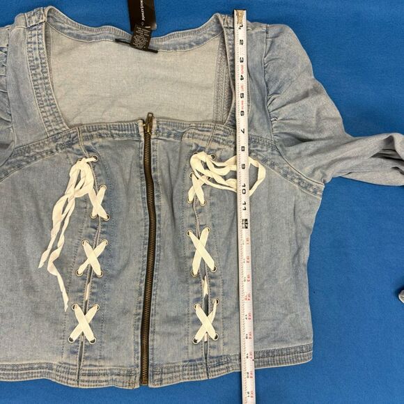 Ashley Stewart Light Blue Denim Jean set Lace up top size 14/16 jeans size 14 - Picture 10 of 14